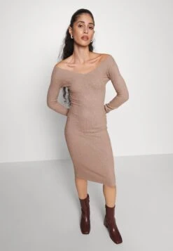 V Ausschnitt Ripp Mini Bodycon Strickkleid - Etui-Jurk - Taupe -Stijl Verkoop 30adb6cfefe64e80a46027265edc2c55
