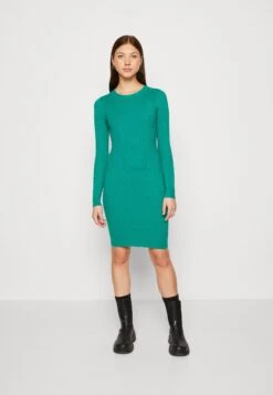 Even&Odd Crew Ausschnitt Ripp Basic Bodycon Mini Strickkleid - Etui-Jurk - Green
