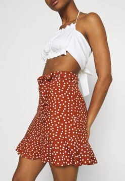 Even&Odd Mini Skirt With Volant - A-Lijn Rok - Brown/White -Stijl Verkoop e6976c2221a14df492352e95834f3258